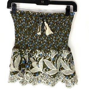 English Factory green embroidered strapless top